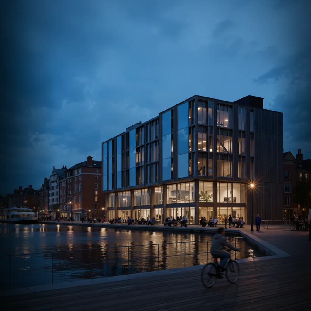 Modern Glass Waterfront Dusk